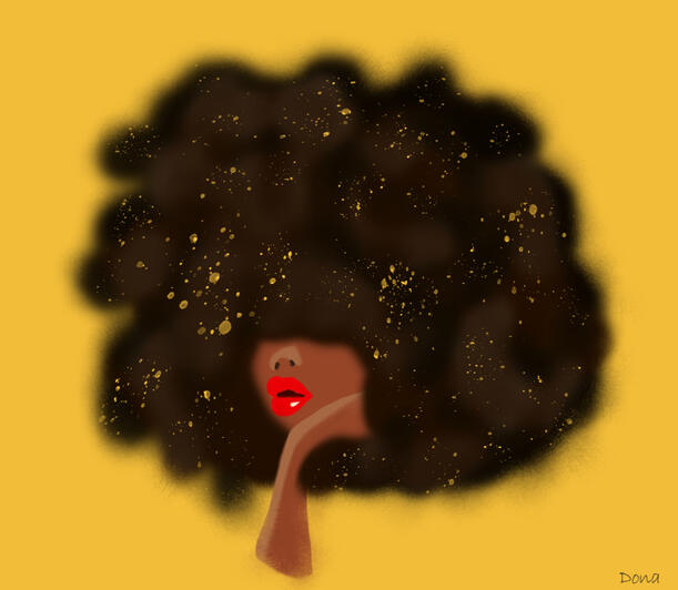 Hair. This is done using photoshop. Making use of different brushes to create the hair and give the drawing a bit of texture.